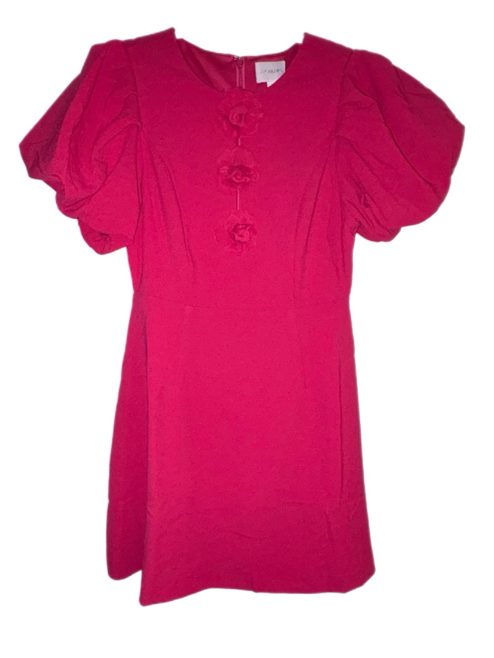 Sugarlips Zemira Rosette Bubble Sleeve Mini Dress Fuchsia Size Small NWT - Picture 6 of 11